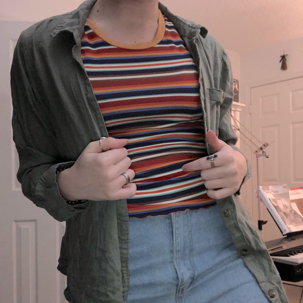 army green button down loose collar long sleeve